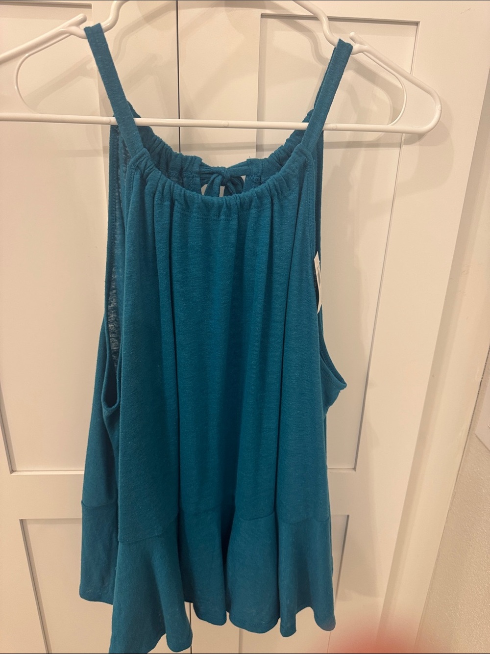 Old Navy (Sz Large) Teal Strappy Gathered Neck Tank Top with Bow in back